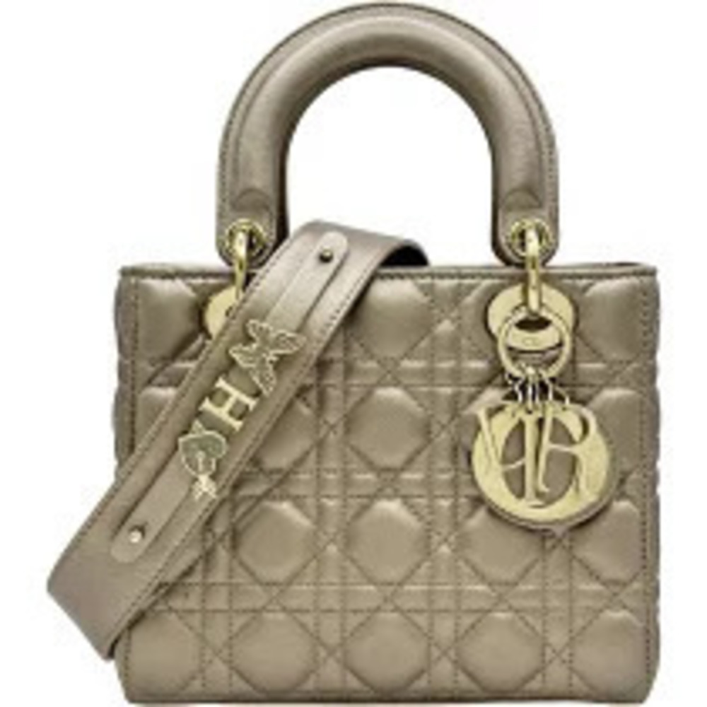 Christian Dior Lady Handbag Silver Tone Lambskin